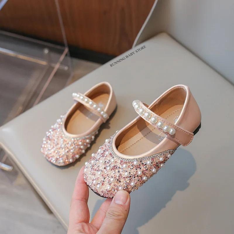 

Spring Summer Sparkly Bridesmaid Wedding Party Shoes Girls Shallow Children Girl Shoes Beauty Princess Stage Leather Shoe I06089 23 розовый