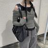 Women Splicing Against Color Semi-open Collar Button Top Retro Off-the-shoulder Slim Showing Leggings T-shirt