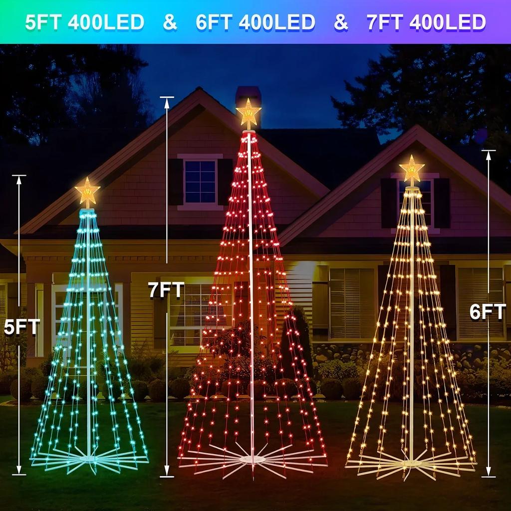 2.1M Smart Lighted RGB Christmas Tree APP & Remote Control Star Topper Outdoor DIY APP Controlled Lighted Christmas Tree Light