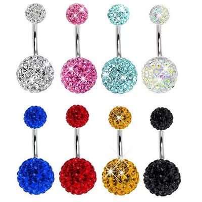 Doppelkopf besetzt mit Strass-Nabelknopf, farbiger Ton, Shambhala-Nabelring, Gummi-Ton, runder Diamant-Kugel-Nabelnagel