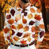 Camicia da Uomo a Maniche Lunghe in Rete con Collo a Revers e Stampa Foglia d'Acero Leggera Traspirante per Autunno e Inverno