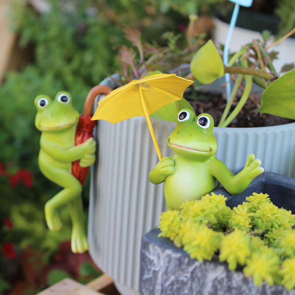 Interior Art Vertical Umbrella Simulation Frog Flower Pot Pendant Decoration Set Two Frog Resin Hanging