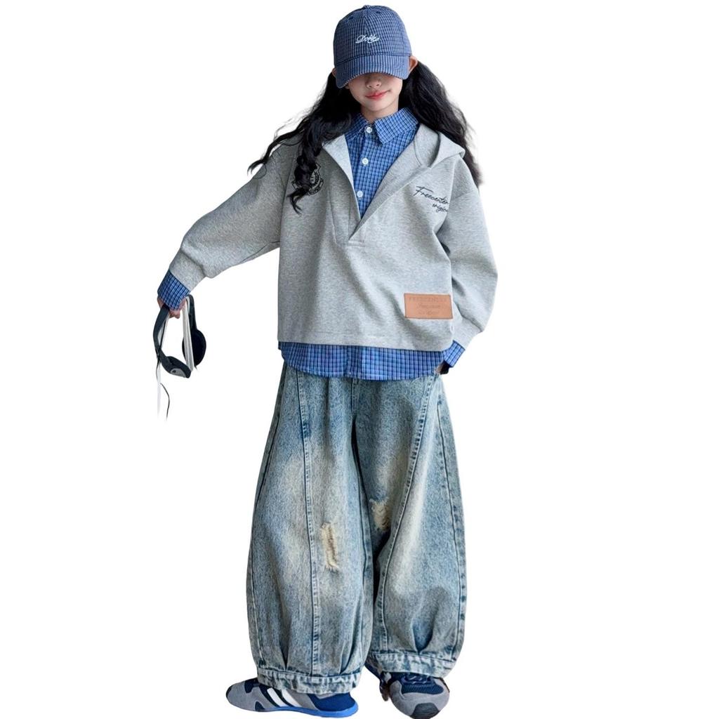 Girls' Trendy Autumn Sweatshirt & Jeans Set: 2025 Two-Piece Fashion