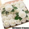 100pcs Delicate Artificial Roses with Stems Foam PE Roses Realistic Appearance DIY Wedding Bouquet Decoration Flowers Art Decor