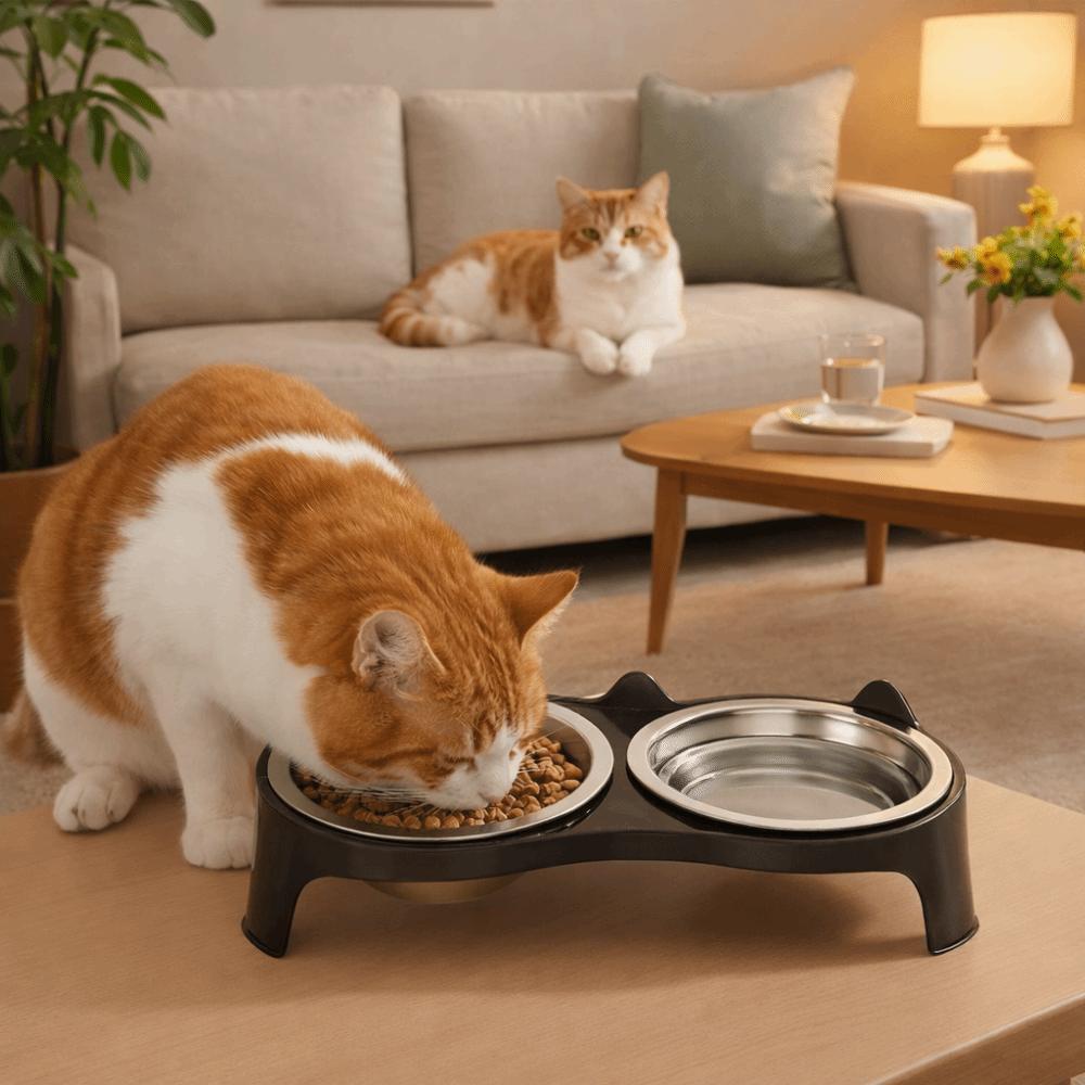 Stainless Steel Pet Double Feeder Bowl Large Capacity No Spill Slow Feeder Bowl Anti-Tip Non-Skid Base Cat Water Bowl Multi-Pet