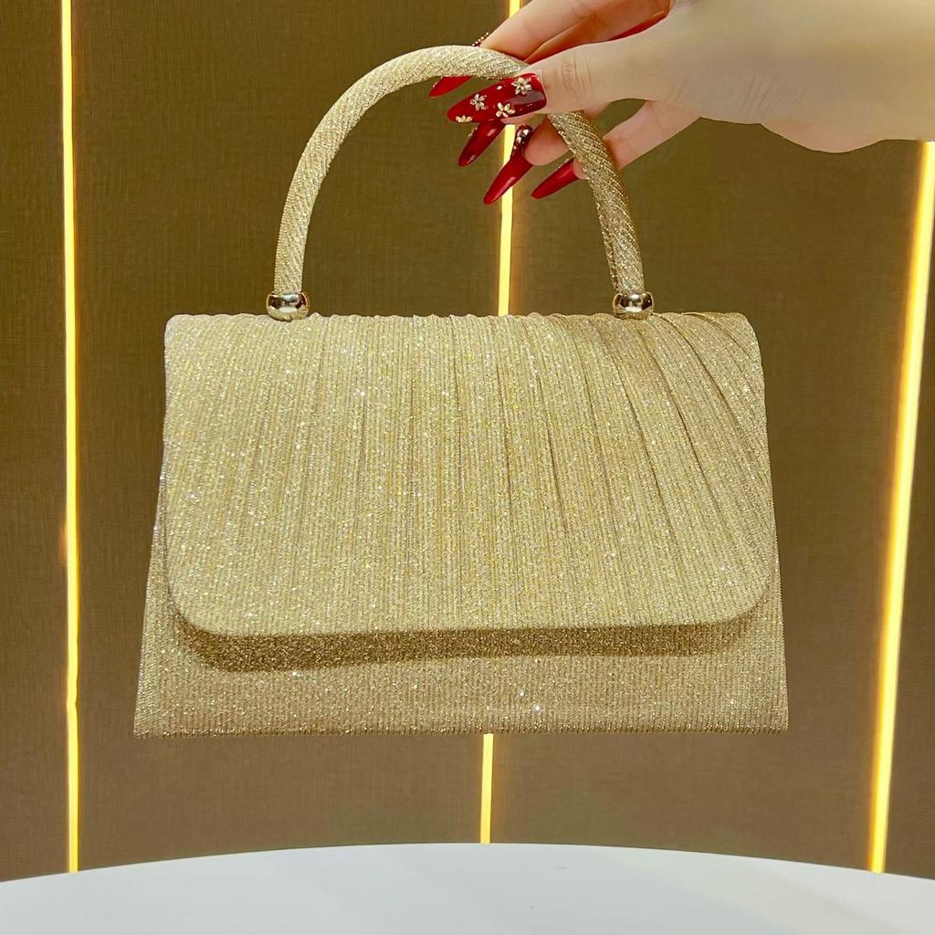 New Gold Pleated Handbag,Perfect Party Banquet Bag,Evening Shoulder Crossbody Bag
