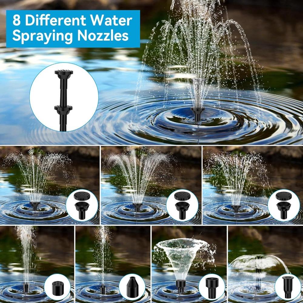 Solar Powered Fountain Pump with 3600mAh Battery Backup and 8W Panel for Bird Bath Pond Water Feature Includes Dry-run