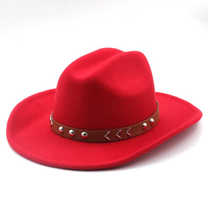 New Wool Women's Men's Western Cowboy Hat For Gentleman Lady Jazz Cowgirl With Leather Cloche Church Sombrero Caps