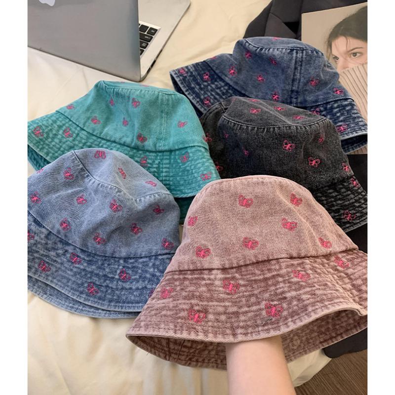 Embroidered Fisherman Hats Women, And Trendy Bucket Hat Vintage Foldable Sunshade New Casual