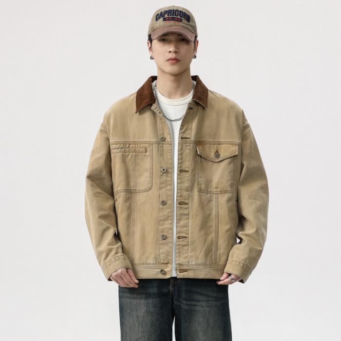 

Американская тяжелая ретро джинсовая куртка мужская свободная большого размера модная брендовая желтая повседневная инструментальная куртка модная 4XL жёлтый