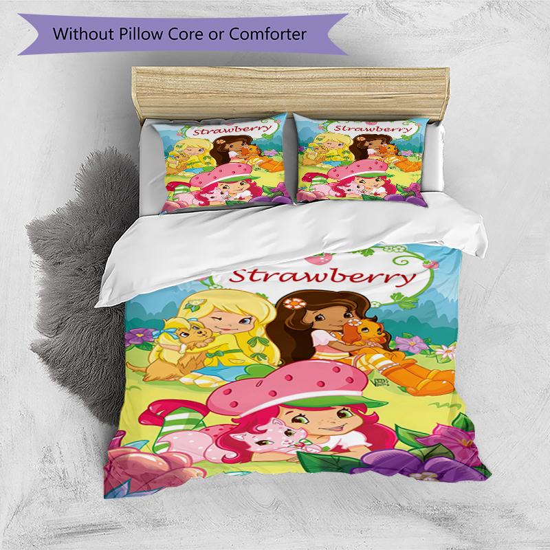 3pcs Strawberry Princess4 Design Cover Set - HD Printed Bedding with 1 Cover and 2 Pillowcases - Perfect for Home and Dorm Decor