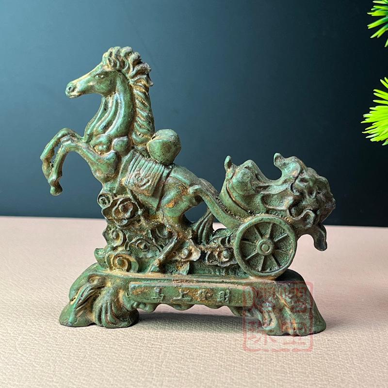 Bronze Zodiac Horse with Cabbage Ornament for Living Room or Study
