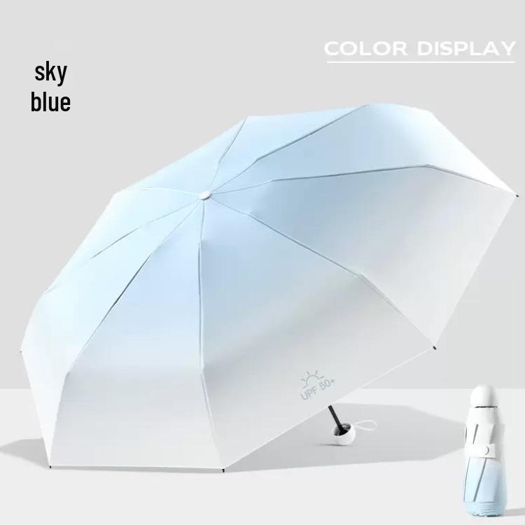 50 % Rabatt: Verlaufs-Kapselschirm - 8 Speichen, UV-schützend, Schwarzleim, Mini, tragbar, doppelt verwendbar für Sonne & Regen, bedrucktes Logo