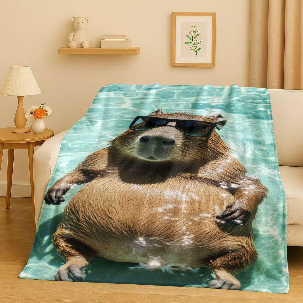 Kawaii Capybara Cartoon Flannel Blanket,Ultra Soft Warm Plush Throw for Home Bedroom Bed Sofa Cover Office Travel Camping Gift