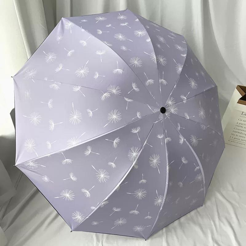Ten-Bone Large Double Umbrella Small Fresh Sun Umbrella Vinyl Sun Protective Sun Shade Rain Dual-Use Triple Folding Umbrella Female Manual