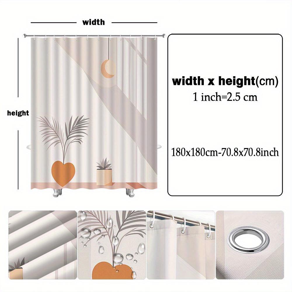 Minimalist Shower Curtain - Pastel Beige, Palm & Succulent Design, Geometric Style, Polyester