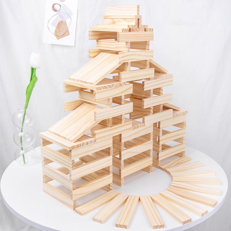 Creative 100-Piece Wooden Building Blocks for Children - Construction & Stacking Strips Toys for Kindergarten