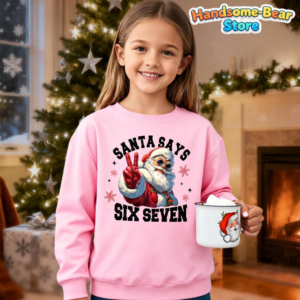 Kinder Herbst Winter Oberteil Weicher Rundhals Hoodie Santa Spruch 6 7 Einzigartig Lässig Feiertagsparty Pullover Sweatshirt Kinderkleidung
