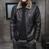 Mens Pu Leather Jackets Casual Fashion Slim Windbreak Faux Fur Plush Leather Coat Winter Velvet Warm Outerwear