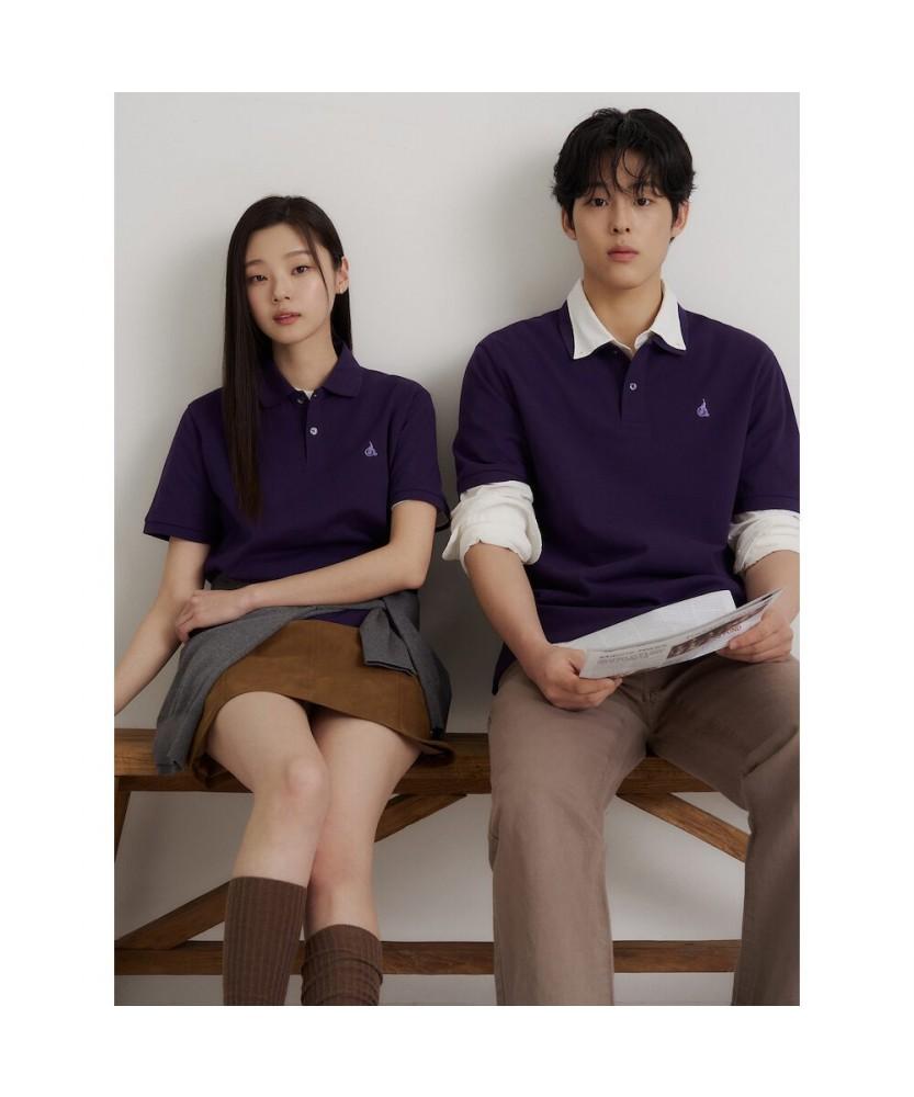 Binpolmen [Essential] Pique Collared Short Sleeve T-Shirt Purple
