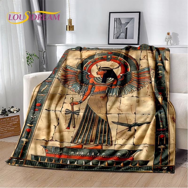 2025 Ancient Egypt Hieroglyphic Mythology Wall Painting Blanket,Soft Throw Blanket for Home Bedroom Bed Sofa Cover Child Gift