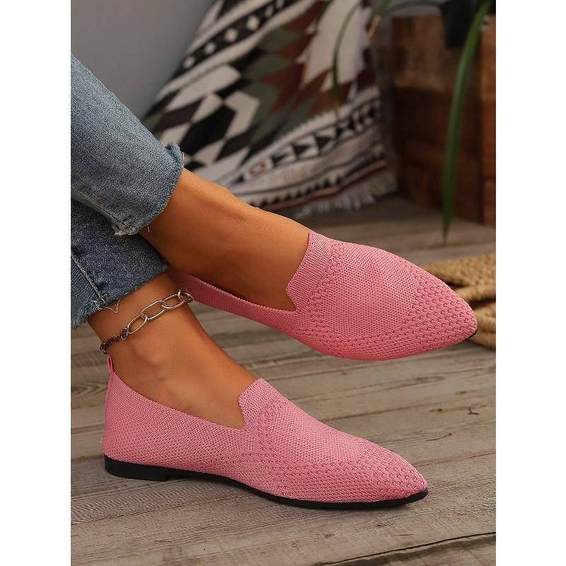 Spring New Large Size Pointed Flat Flying Woven Single Shoes Women's Slip-on Casual Shoes
