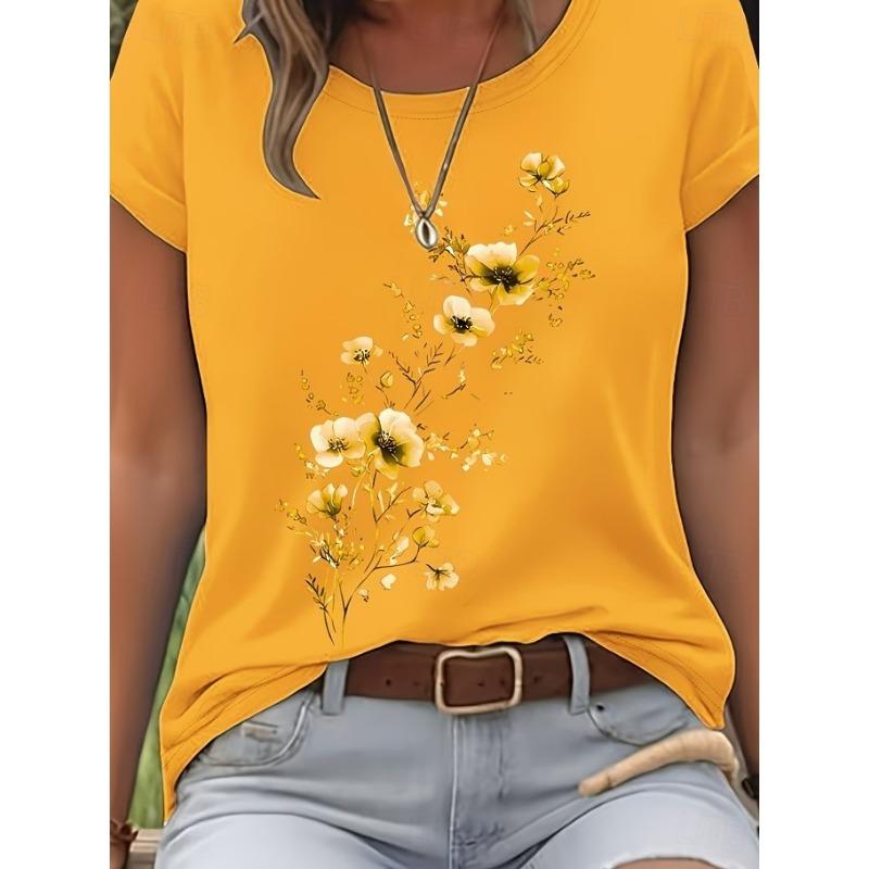 

Women s T Shirt Color Block Print Floral Graphic Vintage Stylish Classic Short Sleeve Crew Neck Regular Tops S