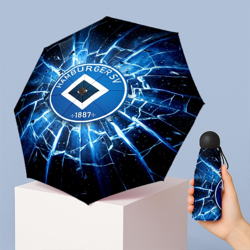 Hamburger SV Football Pattern Printed Mini 5 Folds 8 Ribs Compact Umbrella Windproof Waterproof Lightweight Portable Folding