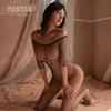 Manyan Sexy One-Shoulder Fishnet Lingerie with Open Crotch and Hollow Sleeves, 7163