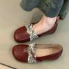 Sheepskin version~ New Chinese ballet style round head small single shoes women's one-pedal inner height increase shallow mouth flat Mary Jane shoes