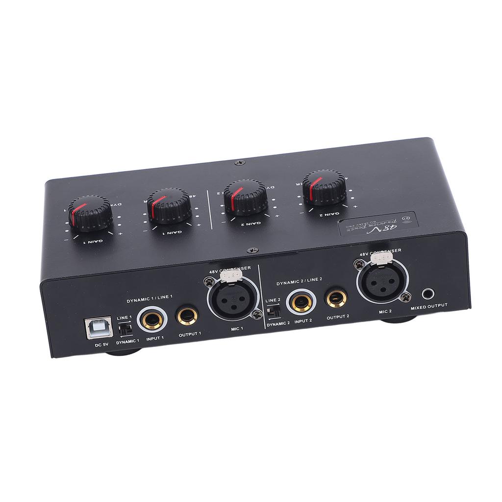 2 Channel Microphone Amplifier USB 5V DC Powered 48V Phantom Power Amplifier for Dynamic Condenser Mic Guitar
