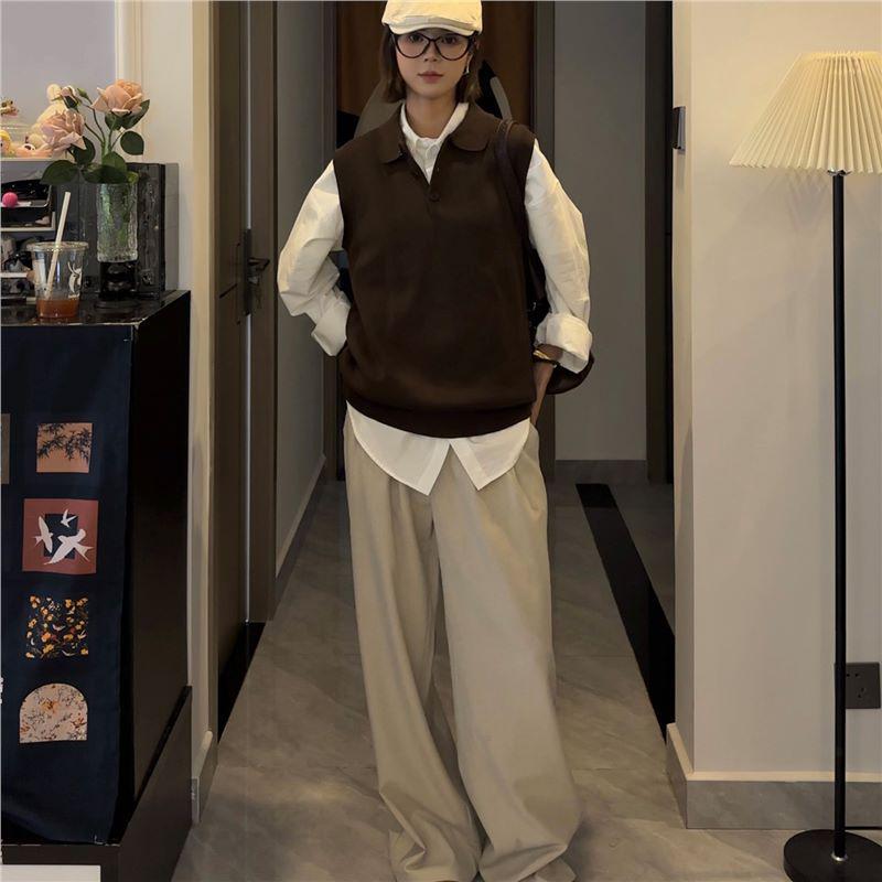 

Melanoid Unisex Dark Brown Polo Collar Knit Sweater Vest. Large коричневий