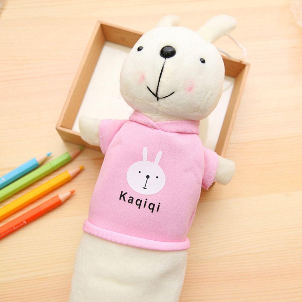 Kawaii Student Pencil Case Cartoon Stationery Storage Box Fashion Plush Rabbit Pencil Bag  Girls