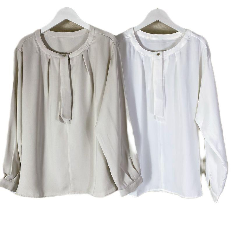 Export Export Original Order Leftover Stock Customer Supply Fabric Ribbon Pullover Long Sleeves Shirt Women's Stylish Business All-Matching Shirt