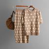Summer Polka Dot Short Sleeved Knitted Sweater Fashion Set High Waisted Hip Hugging Split Half Skirt Two-piece Set