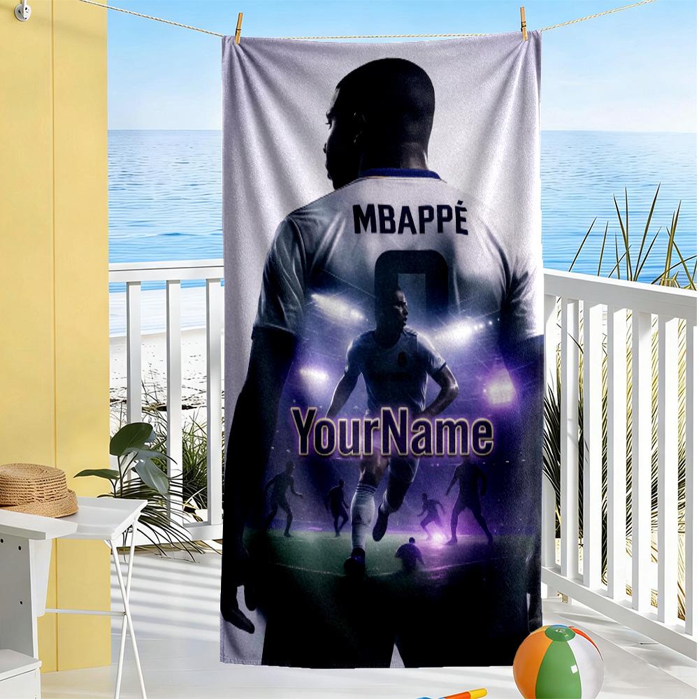 Mbappe Customize Your Name Beach Towel Soft Durable Quick-Dry Ideal for Travel Outdoor Swim Pool Yoga Surf Camping Hiking Gym Gift Holiday