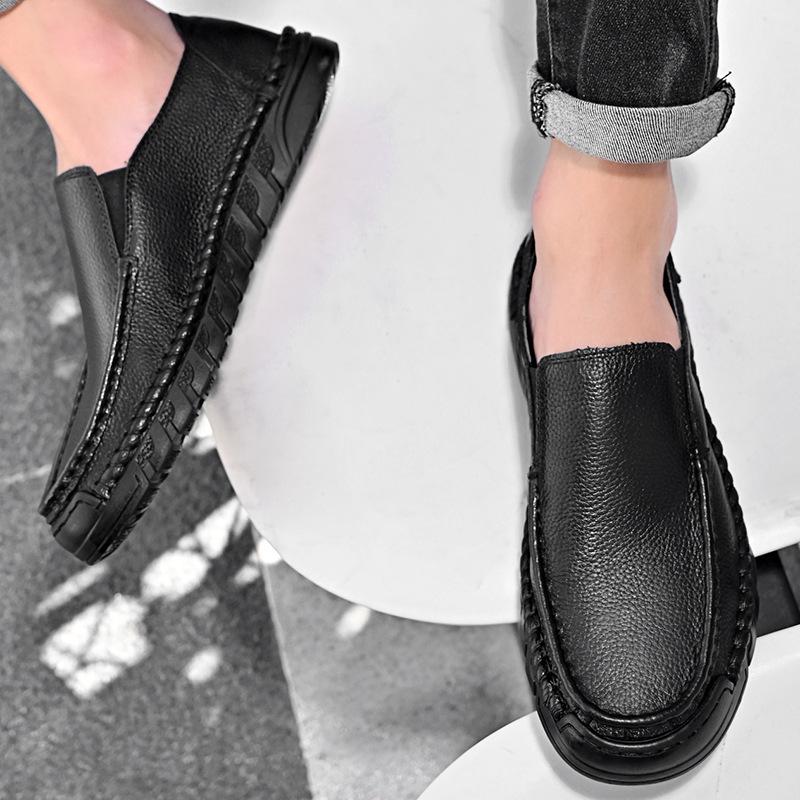 Large Size Doudou Shoes Men'S One-Pedal Loafers Men'S Soft Leather Soft-Soled Lazy Casual Driving Shoes