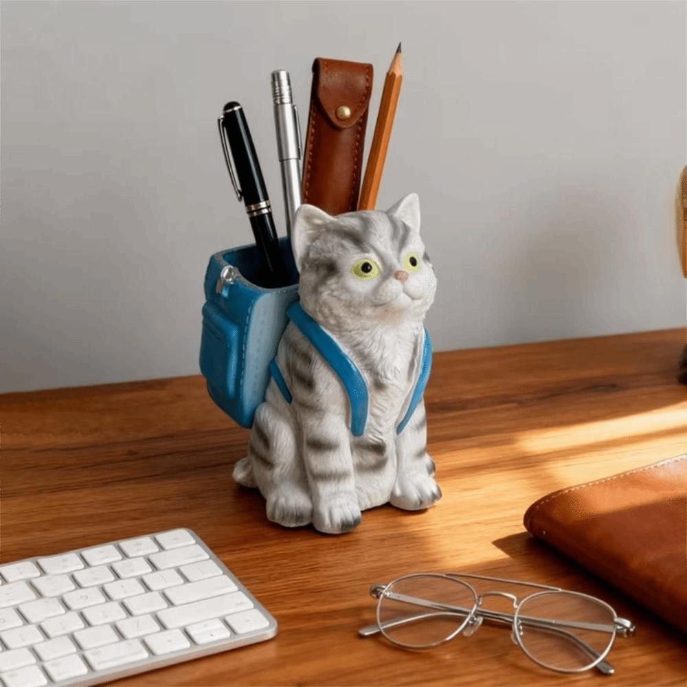 Creative Cat Backpack Pen Holder Cartoon Makeup Brush Holder Office Supplies
