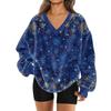 Women's Fashionable V-neck Christmas Printed Long Sleeved Casual Pullover Plush Warm Pocket Sweatshirt Top