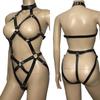 Womens PU Leather Strappy Body Harness Teddies Cupless Jockstrap Halter Neck Bodysuit Fetish Costume LingerieGood Product