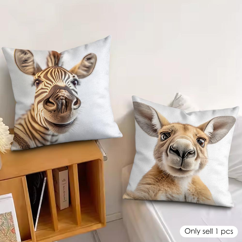 Fun Animal Selfies Cushion Cover Soft Plush Fabric DoubleSided Printed Cushion Covers for All Seasons Modern HomeDecor Gift
