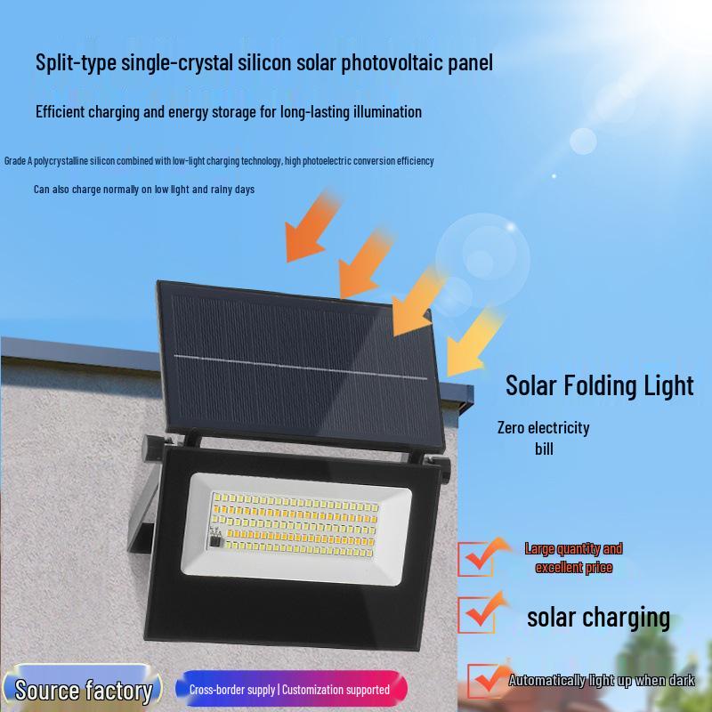 Foldable Solar LED Floodlight with Motion Sensor - Ultra-Bright Outdoor Courtyard Wall Light