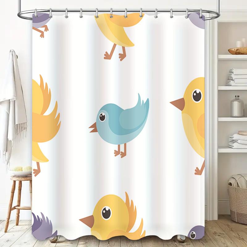 Adorable Blue Bird Yellow Duck Shower Curtain For Bathroom Decor Water Repellent Fabric, 72X84In (183Cm X 213Cm)