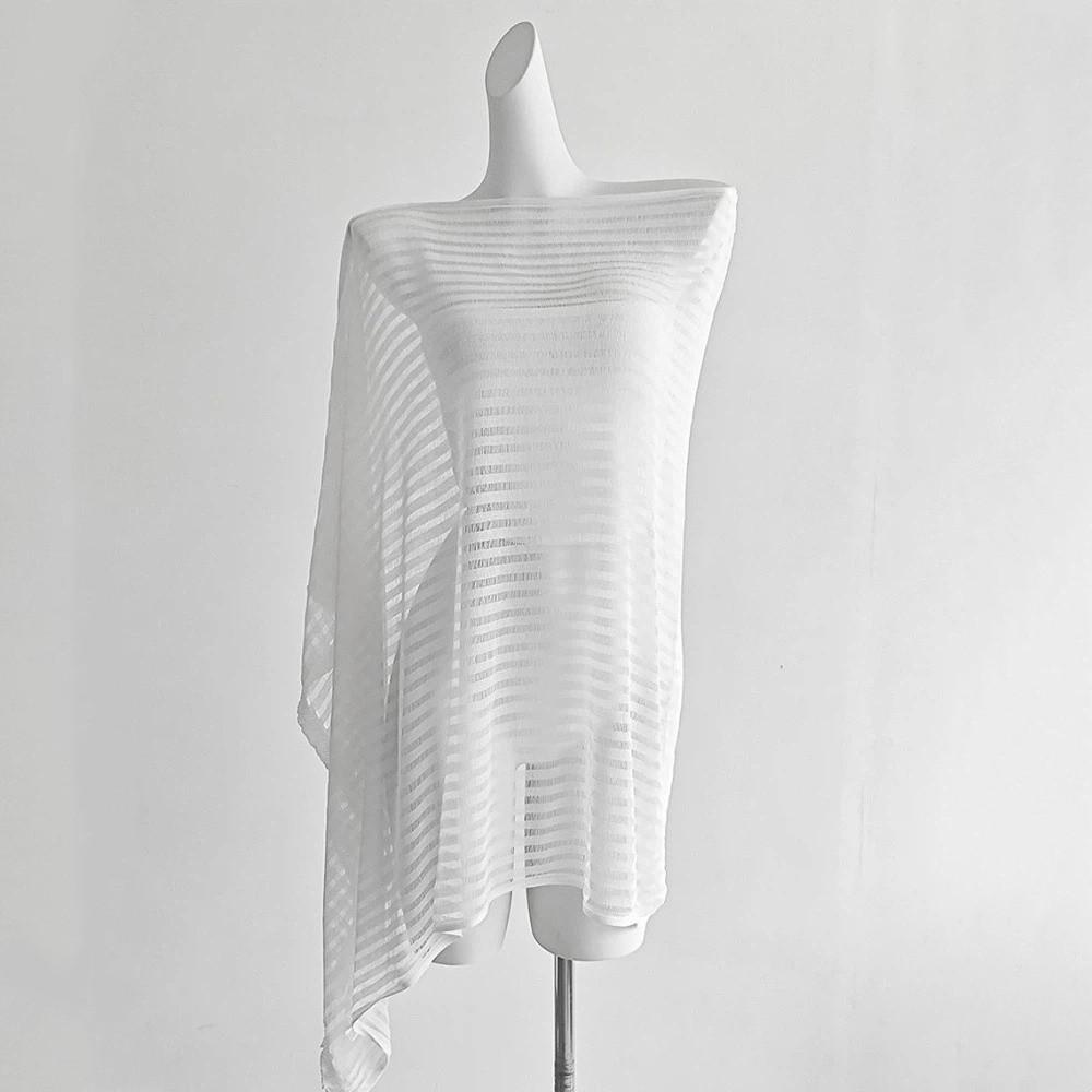 Transparent Sunscreen Cover Up Stripe Patchwork Bohemian Shawl Casual Crochet Hollow Top Vacation
