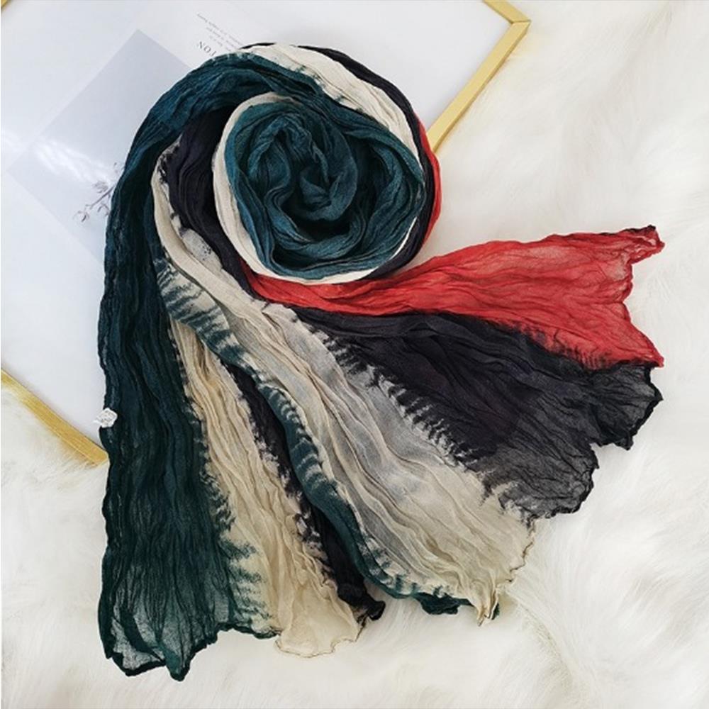 

Cotton Hemp Pleated Scarves Women s Gradient Color Linen Scarf Fashionable Trend Fold Shawl Windproof Sand Proof Headscarf