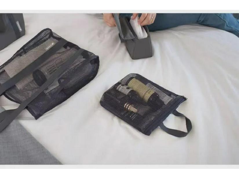 Reisehandtasche aus hohlem Netzstoff: Aufbewahrungstasche für Make-up und Toilettenartikel mit Reißverschluss
