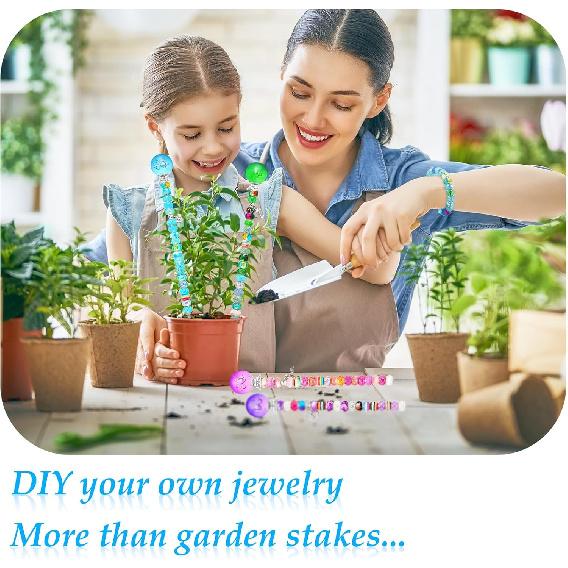 Chunful 176 Pcs Garden Stakes Fairy Wand Garden Stakes with Crystal Stopper Top Beaded Round Glass Bead Antique Silver Bail Beads with Pendant Silver