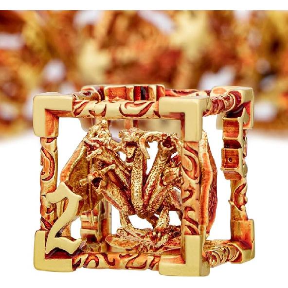 ARUOHHA Hollow DND Dice Set Copper Blue 5-Headed Dragon D and D Dice with Gift Box, Dungeons and Dragons Role Playing Games 7PCS Metal Polyhedral