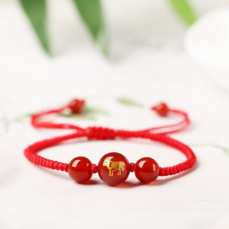 Kids Bracelet Female Snake Year Dragon Boat Festival Red Agate Colorful Braided Rope Red Woven Red Rope Girl Girl Boy Carrying Strap