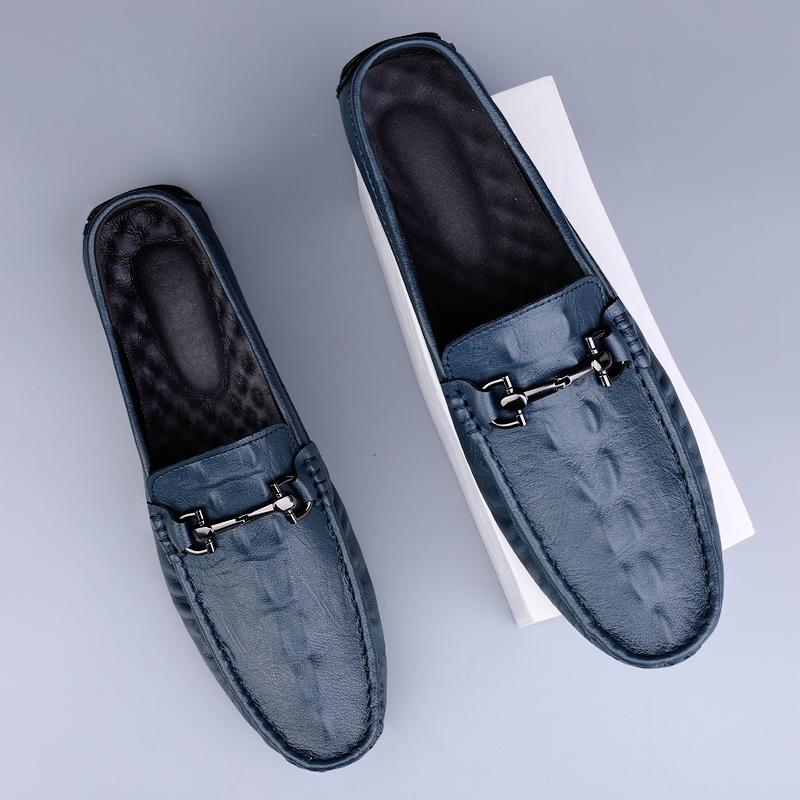 Crocodile Pattern Mens Leisure Walk Shoes Loafers Genuine Leather Casual Shoes Handmade Moccasins Men Comfortable Driving Shoes